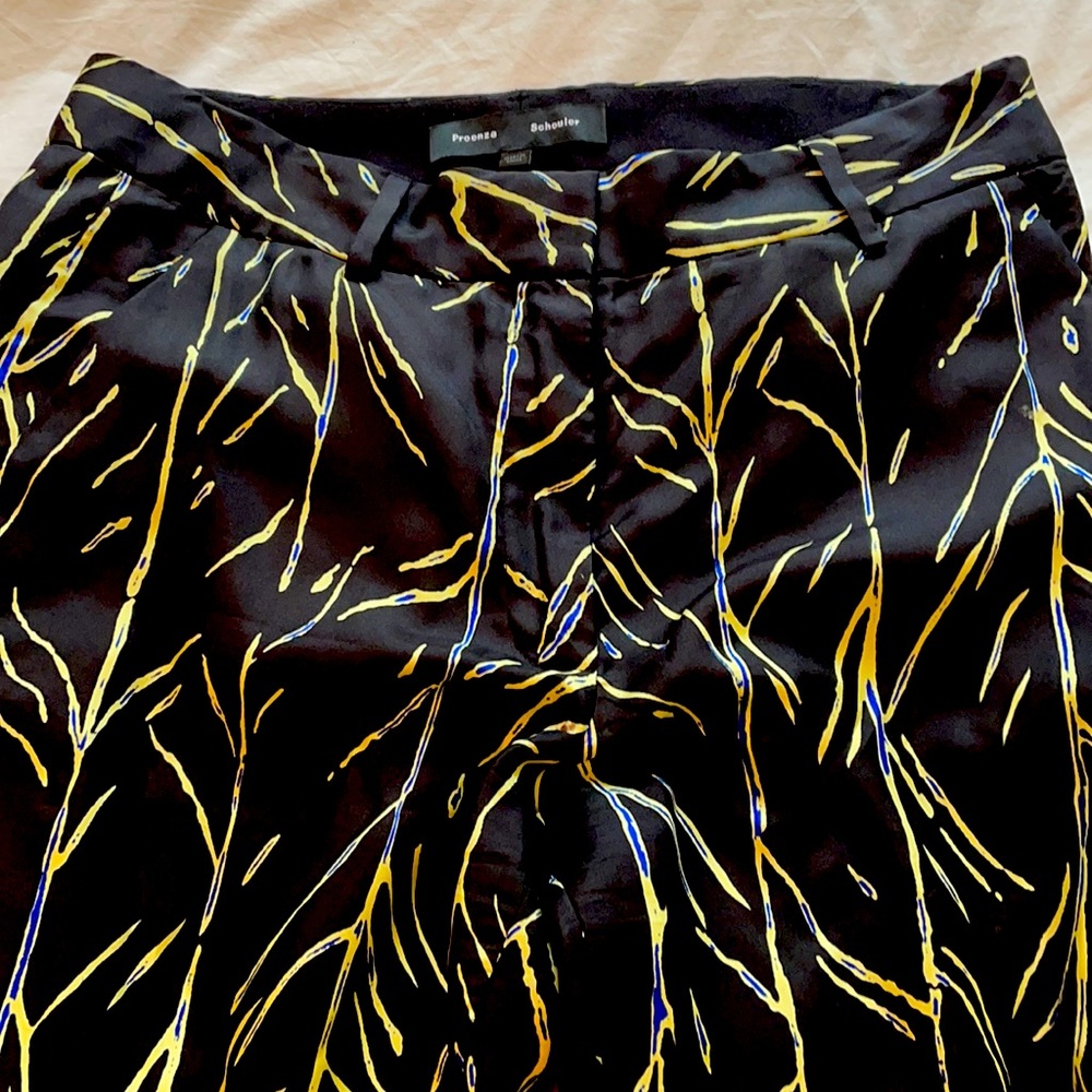Proenza Schouler Ankle Length Black Silk Pants w/Pattern Size 8